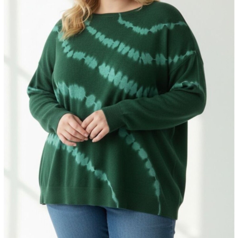 J Jill NEW Tie Dyed Boat Neck Sweater Women 1X Plus Green Long Sleeve Tunic $109